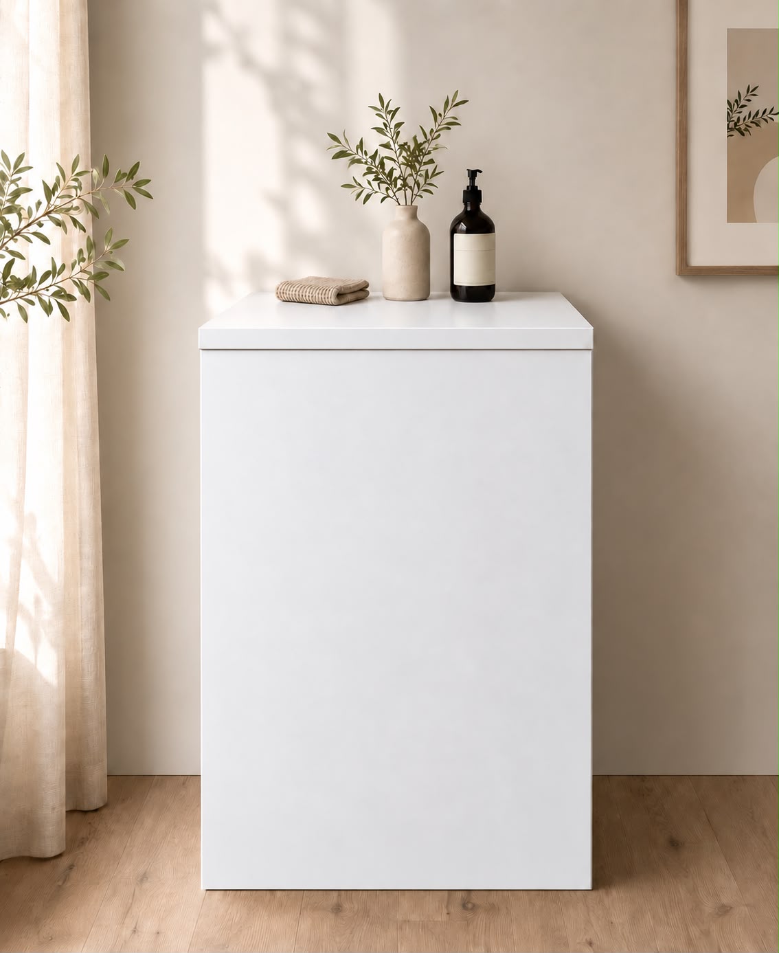 Module de cuisine ESSENTIAL en carton, 60 cm de large, avec façade blanche lisse et plateau blanc