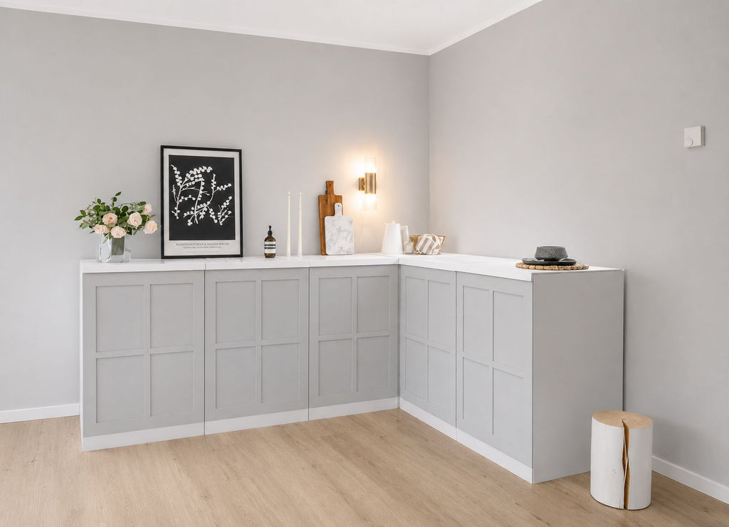 Home Staging Eckküchenpaket Smart L (5 Farbvarianten als Pappküche)